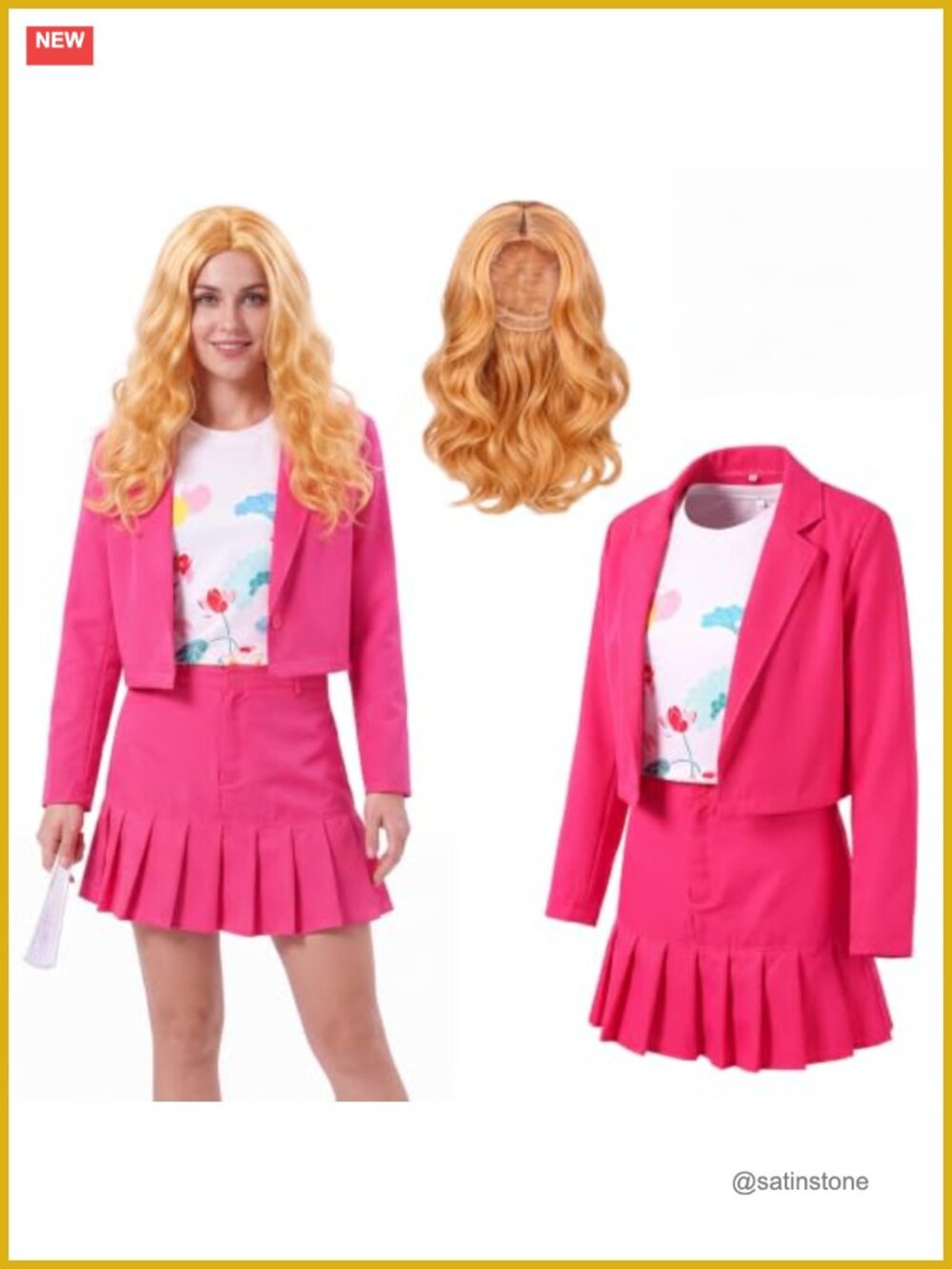 4 Piece Halloween Cosplay Costume Set Polyester Blazer Skirt Tee Wig